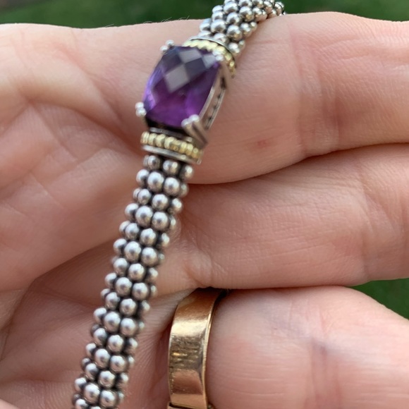 LAGOS Jewelry - LAGOS 6mm Amethyst Caviar Bracelet 18k gold & Sterling Silver